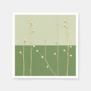 Light and Dark Green Branches with White Buds Napkin