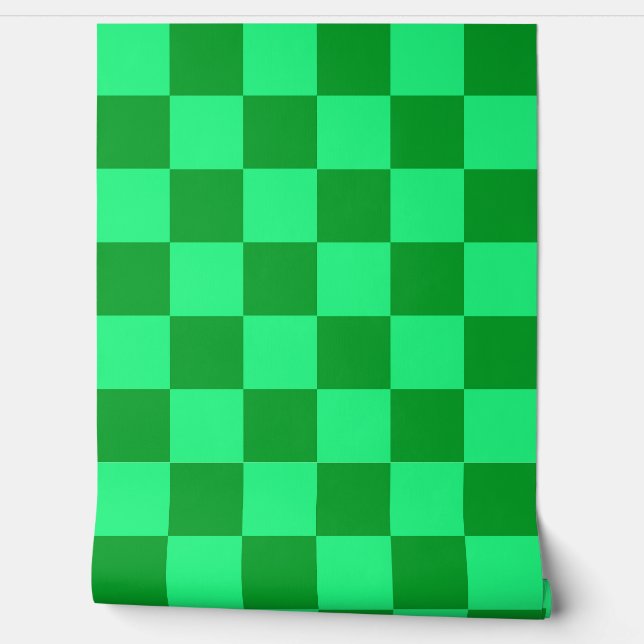 Light and Dark Green Chequered Design  Wallpaper (Unrolling)