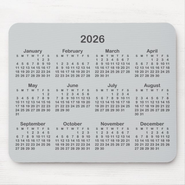 Light and Dark Grey 2026 Calendar Mouse Mat (Front)