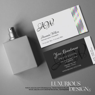 Light and Dark Grey Chic Colourful Stripes Monogra Business Card