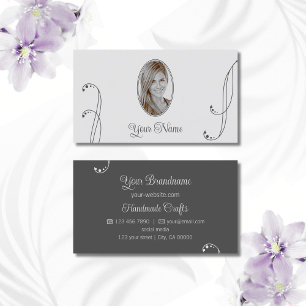 Light and Dark Grey Ornate with Portrait Photo Business Card
