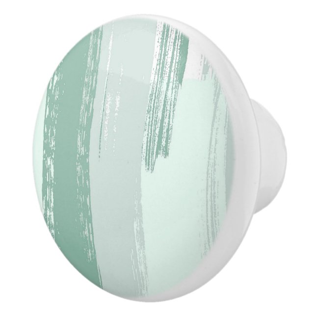light and dark mint green round ceramic pull knob (Right)