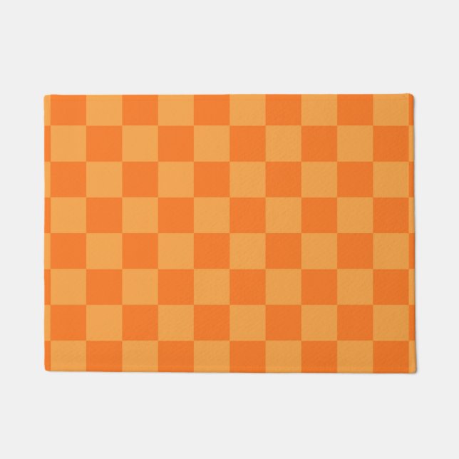 Light and Dark Orange Chequered Design  Doormat (Front)