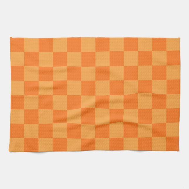 Light and Dark Orange Chequered Design  Tea Towel (Horizontal)