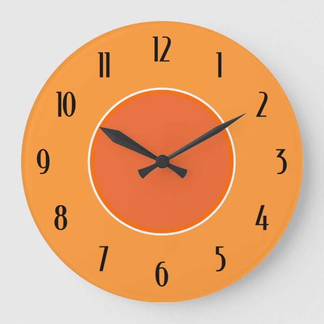 Light and Dark Orange Deco Black Numbers Clock (Front)