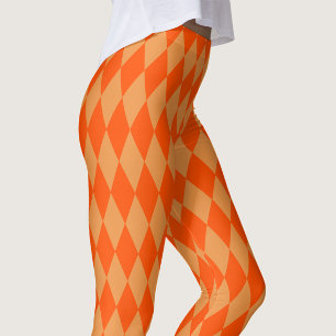 Light and Dark Orange Harlequin Diamonds Checkers  Leggings