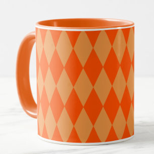 Light and Dark Orange Harlequin Diamonds Checkers Mug