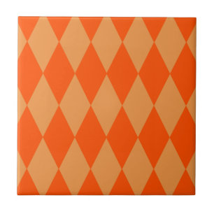 Light and Dark Orange Harlequin Diamonds Checkers Tile