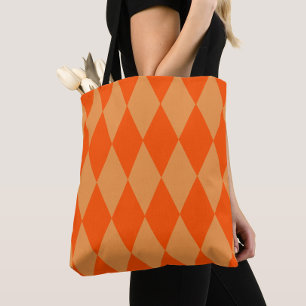 Light and Dark Orange Harlequin Diamonds Checkers  Tote Bag
