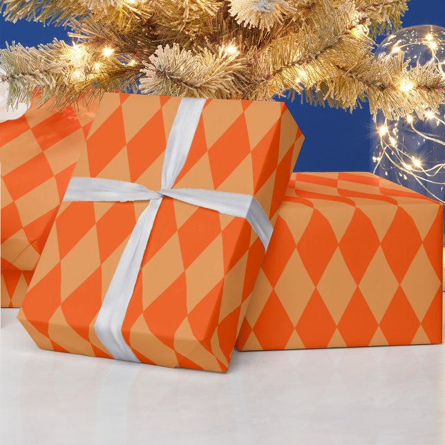 Light and Dark Orange Harlequin Diamonds Checkers  Wrapping Paper (Creator Uploaded)