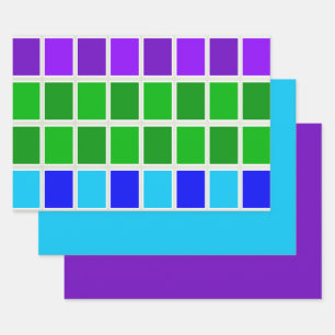 Light and Dark Peacock Colour Squares Wrapping Paper Sheet