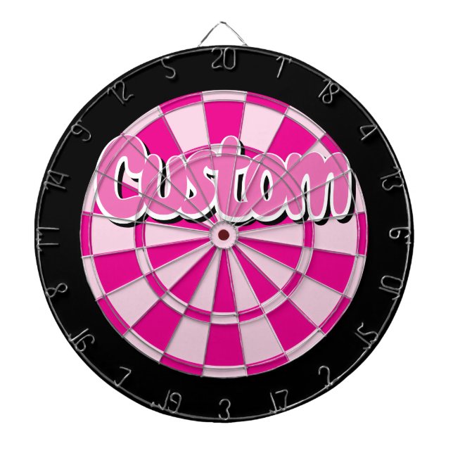 Light and Dark Pink, Black, White Edge Text Custom Dartboard (Front)