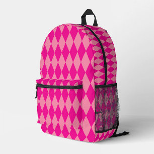 Light and Dark Pink Harlequin Diamonds Checkers Printed Backpack