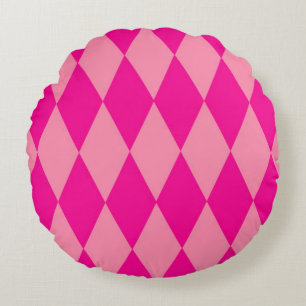 Light and Dark Pink Harlequin Diamonds Checkers Round Cushion