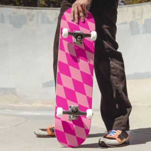 Light and Dark Pink Harlequin Diamonds Checkers  Skateboard