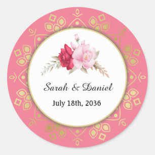 Light and Dark Pink Rose Blush Wedding Invitation Classic Round Sticker