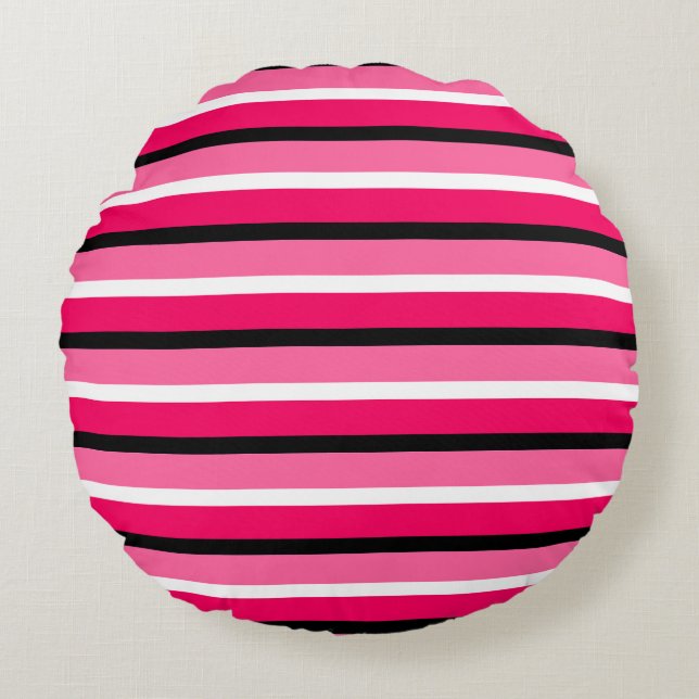 Light and Dark Pink Stripes Pattern Round Cushion (Front)