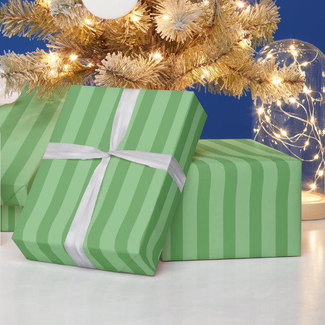 Light And Dark Sage Stripes Wrapping Paper (Holidays)