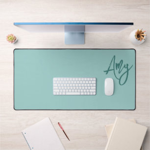 Light and Dark Teal Brush Script Name Desk Mat