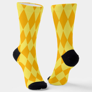 Light and Dark Yellow Harlequin Diamonds Checkers Socks