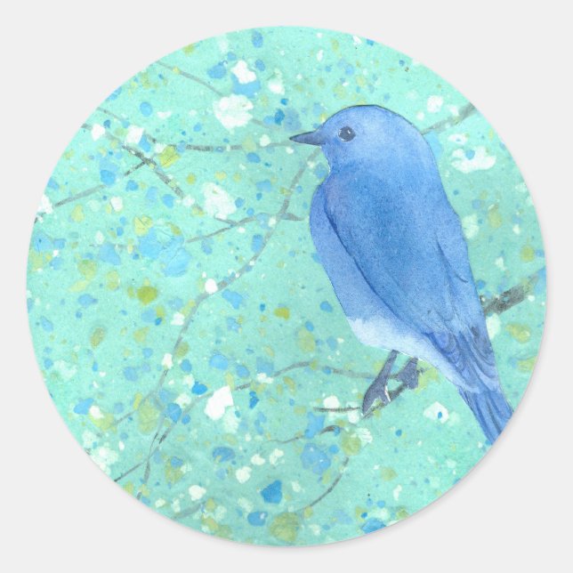Light and delicate bluebird classic round sticker (Front)