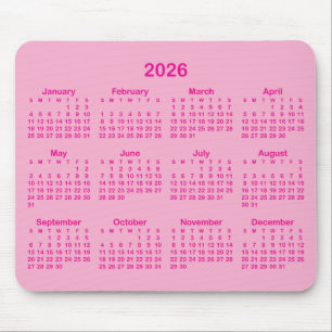 Light and Hot Pink 2026 Calendar Mouse Mat