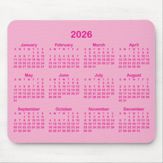 Light and Hot Pink 2026 Calendar Mouse Mat