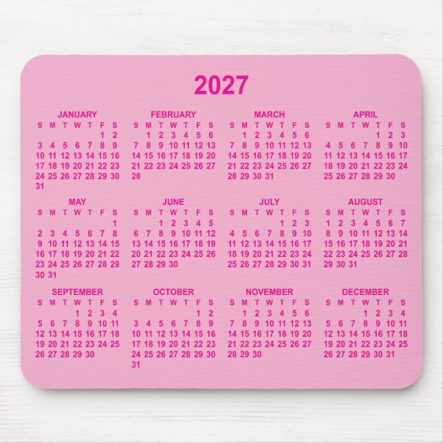 Light and Hot Pink 2027 Calendar Mouse Mat (Front)