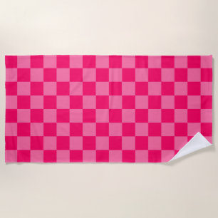 Light and Hot Pink Chequered Pattern Design  Beach Towel