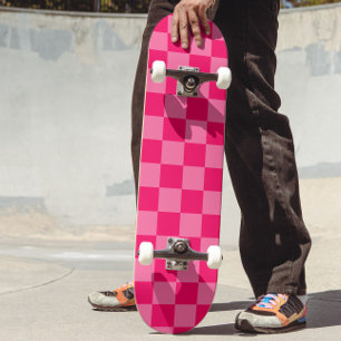Light and Hot Pink Chequered Pattern Design  Skateboard