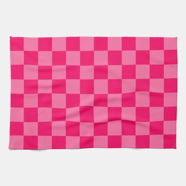 Light and Hot Pink Chequered Pattern Design  Tea Towel (Horizontal)