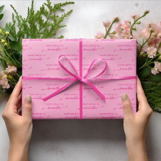 Light and Hot Pink Happy Sweet 16 Cute Bow Name Wrapping Paper Sheet