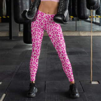 Light and Hot Pink Heart Leopard Pattern Leggings