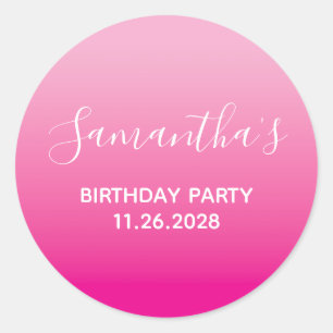Light and Hot Pink Ombre Birthday Party Classic Round Sticker