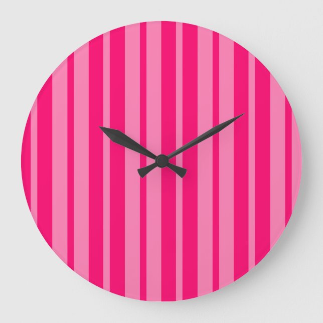 Light and Hot Pink Stylish Stripes Pattern Design  Large Clock (Front)
