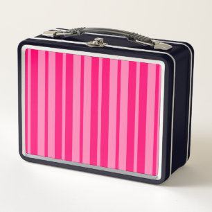 Light and Hot Pink Stylish Stripes Pattern Design Metal Lunch Box