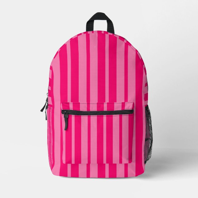 Light and Hot Pink Stylish Stripes Pattern Design  Printed Backpack (Front)