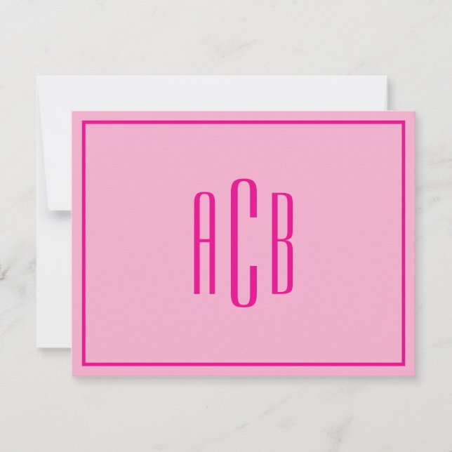 Light and Hot Pink Three Letter Monogram Border Card (Front)