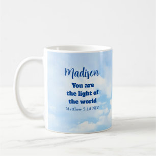  Light and Salt Sky Blue Bible Verse Name          Coffee Mug