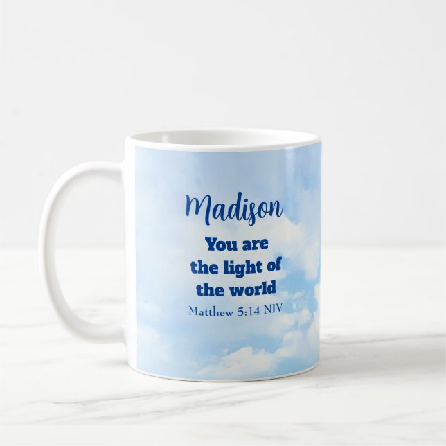  Light and Salt Sky Blue Bible Verse Name          Coffee Mug (Left)