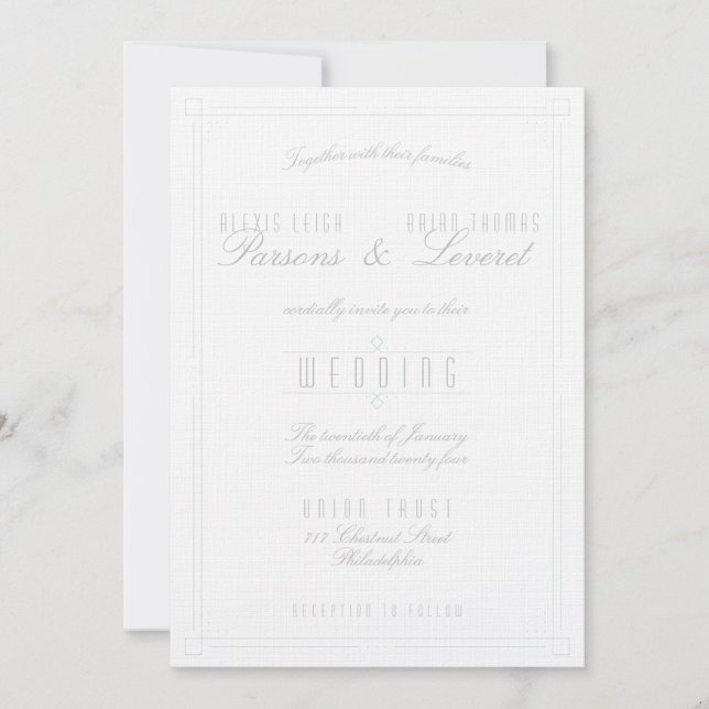 Light and Simple Art Deco Wedding Invitation (Front)