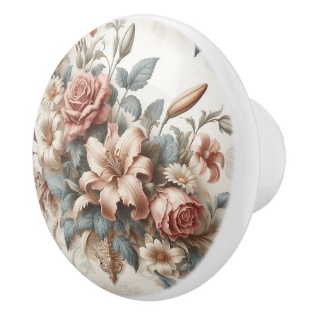 Light Antique Floral Perfection Ceramic Knob (Right)