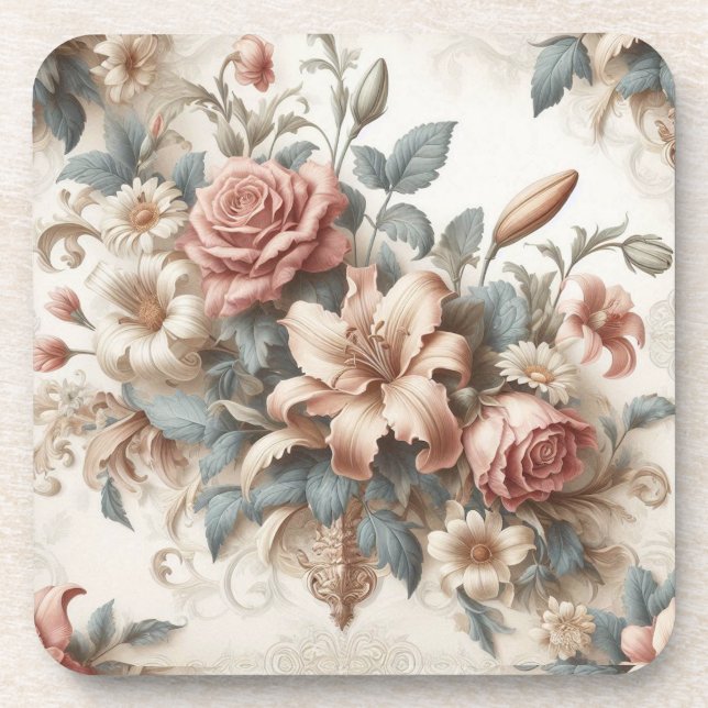 Light Antique Floral Perfection Coaster (Front)
