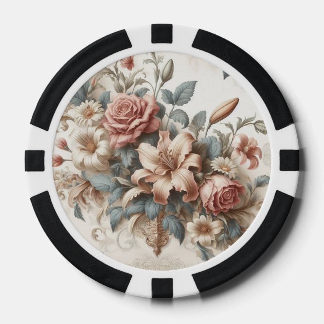 Light Antique Floral Perfection Poker Chips (Front)