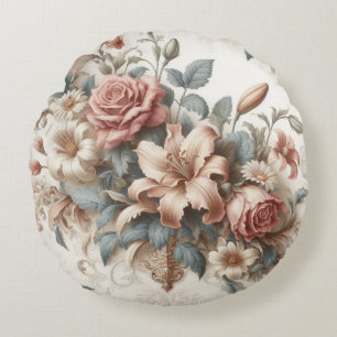 Light Antique Floral Perfection Round Cushion