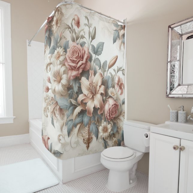 Light Antique Floral Perfection Shower Curtain (In Situ)