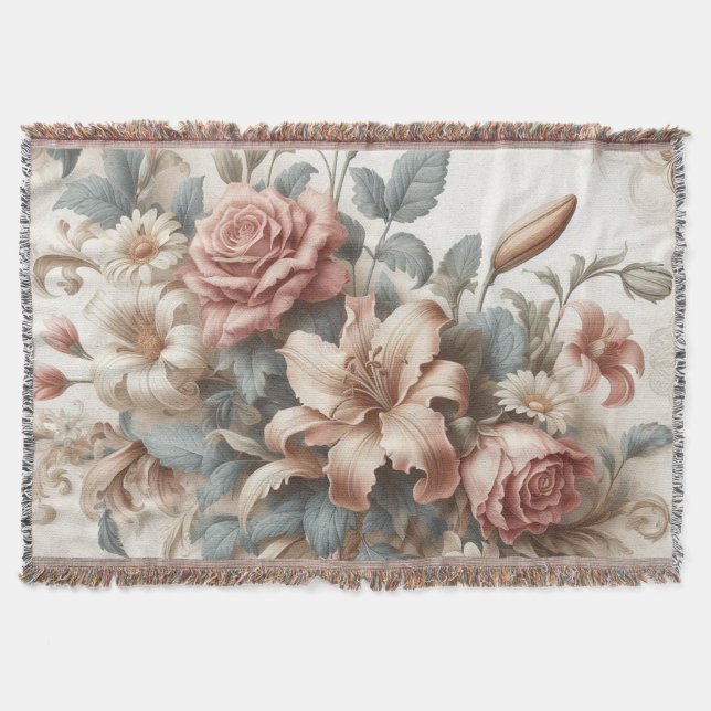Light Antique Floral Perfection Throw Blanket (Front)