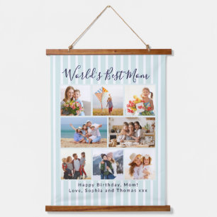 Light Aqua 8 Photo Collage World's Best Mum Hanging Tapestry