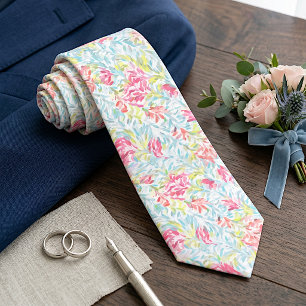 Light Aqua Blue Blush Pink Lime Green Art Pattern Tie