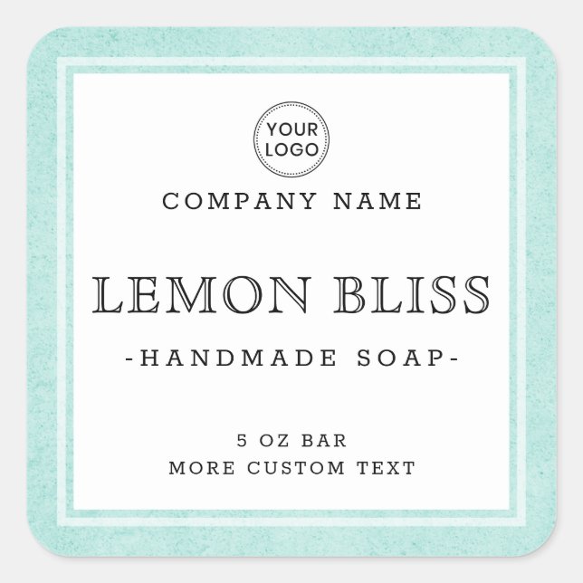 Light aqua blue border square product label (Front)